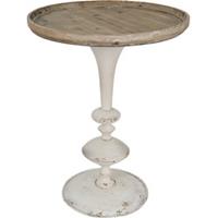 Clayre & Eef Bijzettafel Ø 60*76 cm Bruin, Wit Hout Rond Side table Tafeltje