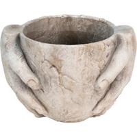 Clayre & Eef Bloempot Binnen 25*18*17 cm Grijs Steen Handen Plantenpot