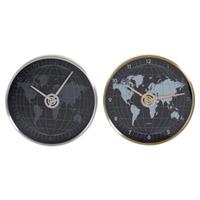 DKD Home Decor Wanduhr  Schwarz Aluminium Kristall Golden Silberfarben Weltkarte (2 pcs) (30 x 4.3 x 30 cm)