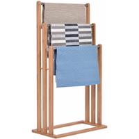 COSTWAY Handtuchhalter Handtuchstaender Standhandtuchhalter 3 Handtuchstangen aus Bambus & Edestahl Freistehend Handtuch Staender - 