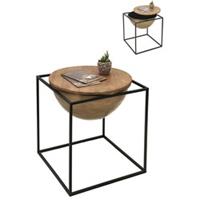 Clayre & Eef Bijzettafel 53*53*55 cm Bruin, Zwart Ijzer, Hout Side table Wijnglazen Houder Wijnglazen Rek