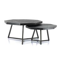 By-Boo Salontafel Octagon Mangohout, Set van 2 stuks - Zwart