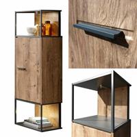 LOMADOX Moderne Industrial Stand-/Hängevitrine in Haveleiche Cognac mit Matera anthrazit MINNEAPOLIS-55 inkl. LED-Beleuchtung, B/H/T ca:  45/156/38 cm braun