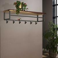 LifestyleFurn Kapstok Amadou Saja notenhout, met 6 haken en plank - Massief Saja natural