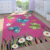 PACO HOME Kinderteppich Kinderzimmer Spielteppich Kurzflor Schmetterlinge Blumen In Pink 120x170 cm