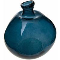 Atmosphera bol fles vaas - blauw transparant - glas - H33 x D32 cm