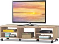 costway TV-Kast Oprolbaar Televisiekast van Hout TV-Meubel met 5 Open Vakken Televisietafel met Wielen voor TV's tot 60 Inch (Natuur)