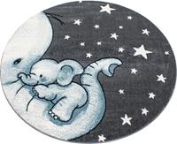 Ayyildiz Teppiche Kinderteppich Kids 560, rund, 12 mm Höhe, Elefanten Baby Motiv, Kurzflor