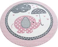 Ayyildiz Teppiche Kinderteppich Kids 570, rund, 12 mm Höhe, Elefanten Motiv, Kurzflor