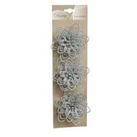 Decoris 3x stuks decoratie bloemen Zilver