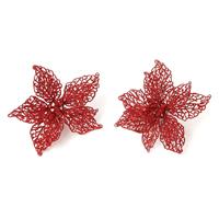 Christmas Goods 2x stuks decoratie kerstster bloemen Rood