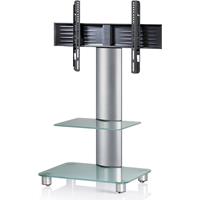 EBUY24 Tosal Fernsehtisch mit Glassockel, 1 Glasablage und Rädern Silberfarbig, Mattglas. - Silber