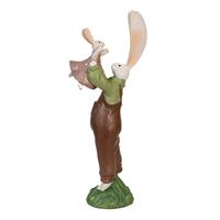 Clayre & Eef Decoratie Beeld Konijn 10*7*25 Cm Bruin Kunststof Decoratief Figuur Paashaas Woonaccessoires Groen