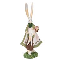 Clayre & Eef Decoratie Beeld Konijn 10*7*25 Cm Groen Kunststof Decoratief Figuur Paashaas Woonaccessoires Wit