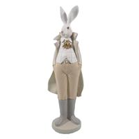Clayre & Eef Decoratie Beeld Konijn 11*10*37 Cm Wit, Geel Polyresin Decoratief Figuur Paashaas Woonaccessoires Wit