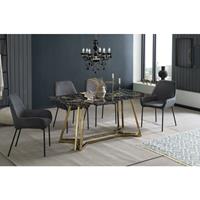 SALESFEVER Esstisch 160x90 cm, Tischplatte in Marmoroptik, Gestell goldfarbenes Chrom