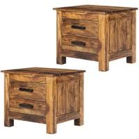 WOMO-DESIGN Nachtkastje set van 2 Bangkok 45x40x40 cm, naturel, sheesham massief hout, uniek, handgemaakt, bijzettafels set tafels met 2 laden, nachtkastje woonkamer tafel salontafel