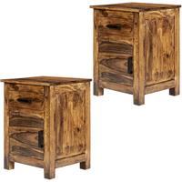 WOMO-DESIGN Nachtkastje Set van 2 Medan 45x40x60 cm Natuurlijke Sheesham massief hout Unieke handgemaakte bijzettafels Set Tafels met lade en kastje Nachtkastje Woonkamer Tafel Koffie Tafel