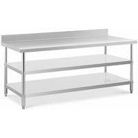 RVS tafel met opstaande rand - 200 x 90 x 16.5 cm - 240 kg - 2 planken - Royal Catering