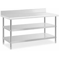 RVS tafel met opstaande rand - 150 x 70 x 16.5 cm - 226 kg - 2 planken - Royal Catering