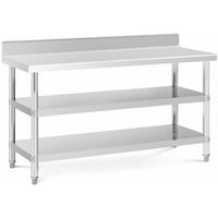 RVS tafel met opstaande rand - 150 x 60 x 16.5 cm - 226 kg - 2 planken - Royal Catering