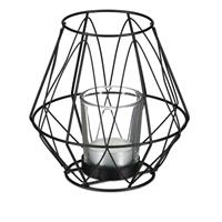 RELAXDAYS Teelichthalter, geometrisches Design, Kerzenhalter mit Votivglas, Metall, Kerzenständer, HxD 14x14 cm, schwarz