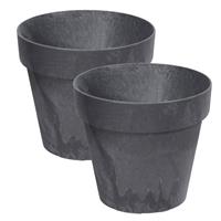 Shoppartners Set Van 2x Stuks Kunststof Bloempotten/plantenpotten Betonlook 14 Cm Antraciet Grijs - Plantenpotten