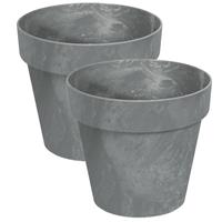 Shoppartners Set Van 2x Stuks Kunststof Bloempotten/plantenpotten Betonlook 14 Cm Grijs - Plantenpotten