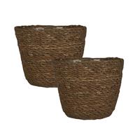 Shoppartners Set Van 2x Stuks Plantenpot/bloempot Van Jute/zeegras Diameter 15 Cm En Hoogte 12 Cm Camel Bruin - Plantenpotten