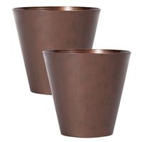 Shoppartners Set Van 2x Stuks Kunststof Bloempotten/plantenpotten 20 Cm Cortenstaal Look/brons - Plantenpotten