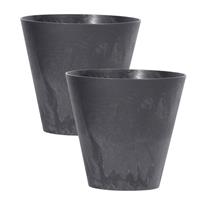 Shoppartners Set Van 2x Stuks Kunststof Bloempotten/plantenpotten Betonlook 20 Cm Antraciet Grijs - Plantenpotten