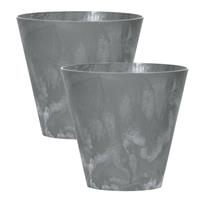 Shoppartners Set Van 2x Stuks Kunststof Bloempotten/plantenpotten Betonlook 20 Cm Grijs - Plantenpotten