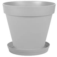 Shoppartners Bloempot Toscane Kunststof Grijs D20 X H17 Cm Inclusief Onderschaal D15 Cm - Plantenpotten