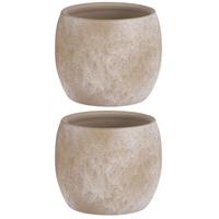 Mica Decorations 2x Stuks Bloempot In Het Mat Cream Stone Keramiek Voor Kamerplant H12 X D14 Cm - Plantenpotten