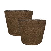 Shoppartners Set Van 2x Stuks Plantenpot/bloempot Van Jute/zeegras Diameter 22 Cm En Hoogte 19 Cm Camel Bruin - Plantenpotten