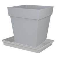 Shoppartners Bloempot Toscane Vierkant Kunststof Grijs L39 X B39 X H39 Cm Inclusief Onderschaal L33 X B33 X H5 Cm - Plantenpotten