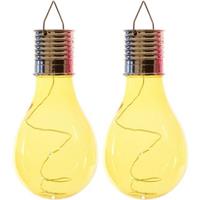2x Buiten Led Gele Lampbolletjes Solar Verlichting 14 Cm - Buitenverlichting
