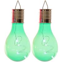 2x Buiten Led Groene Lampbolletjes Solar Verlichting 14 Cm - Buitenverlichting