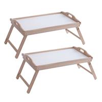 Shoppartners Set Van 2x Stuks Dienbladen/serveerbladen Op Poten Beuken Hout 50 X 30 Cm - Dienbladen