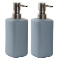 Shoppartners 2x Stuks Zeeppompjes/zeepdispensers Lichtgrijs Polystone 300 Ml - Zeeppompjes