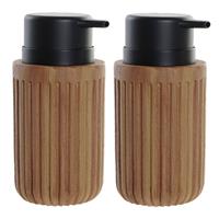 Shoppartners 2x Stuks Zeeppompjes/zeepdispensers Hout Look Chocolade Bruin Kunststof 350 Ml - Zeeppompjes