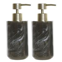 Shoppartners 2x Stuks Zeeppompjes/zeepdispensers Marmer Look Grijs Kunststof 300 Ml - Zeeppompjes