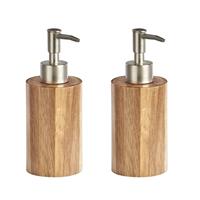 2x Zeeppompjes/zeepdispensers Acacia Hout 18 Cm - Zeeppompjes