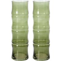 2x Stuks Lichtgroene Glazen Bamboe Vaas/vazen 9 X 31 Cm - Vazen