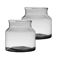 Bellatio Set Van 2x Stuks Transparante/grijze Stijlvolle Vaas/vazen Van Gerecycled Glas 22 X 18 Cm - Vazen
