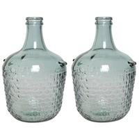 Decoris 2x Stuks Fles Vaas/bloemenvaas Recycled Glas Lichtblauw 20 X 30 Cm - Vazen