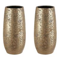 Mica Decorations Set Van 2x Stuks Plantenpotten/bloemenvazen Van Keramiek In Het Flakes Goud Print 35 X 17 Cm - Vazen