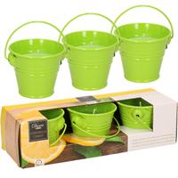 Decoris Set Van 3x Stuks Anti Muggen Citronella Kaars In Groen Zinken Potje - Geurkaarsen