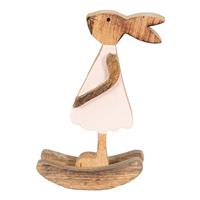 Clayre & Eef Decoratie Beeld Konijn 14*7*25 Cm Bruin, Roze Hout Decoratief Figuur Paashaas Woonaccessoires Bruin