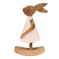 Clayre & Eef Decoratie Beeld Konijn 17*7*30 Cm Bruin Hout Decoratief Figuur Paashaas Woonaccessoires Bruin Decoratief